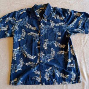 APPAREL ZONE - XL, Blue Hawaiian shirt with white floral pattern